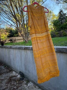 Spell Mustard Yellow Crochet Maxi with Fringy Bottom. So fun!